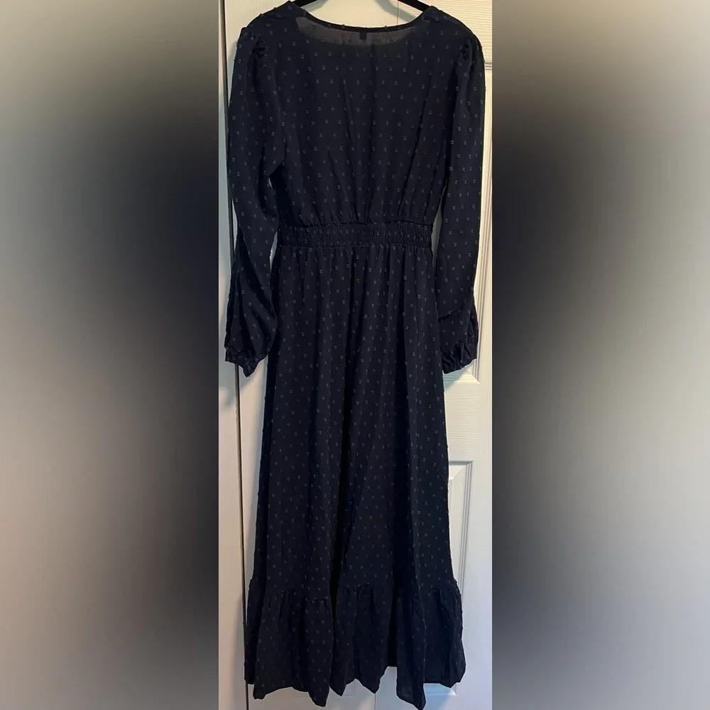 Women's Navy Blue Cottagecore Long Sleeved Maxi Dress - Picture 4 of 4